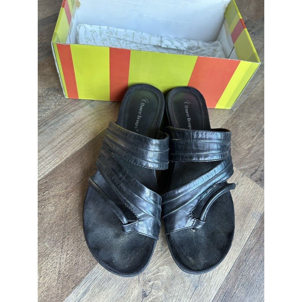 BareTraps Amplify Black Toe Loop Slide Sandals Women’s Size 8W Wide Comfort